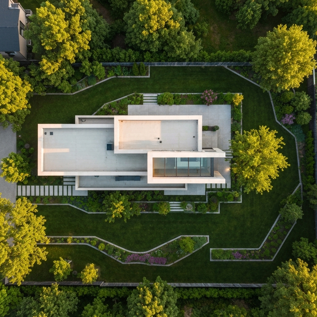 Modern home aerial view